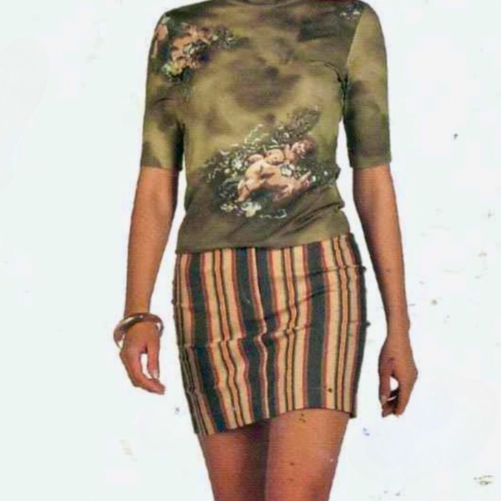 Women's straight-cut skirt with multi-colored vertical stripes. Size 4